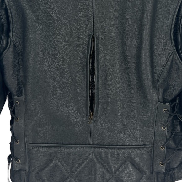 𝅺FOX CREEK Leather Moto Bikercore Gorpcore Motorcycle Jacket SZ Large - Picture 7 of 15